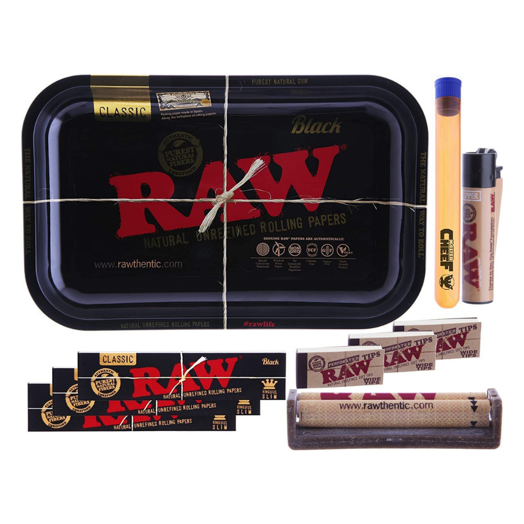 THE STATION ROLLING TRAY & STORAGE BOX +RAW Papers, Tips & Rolling Machines  READ