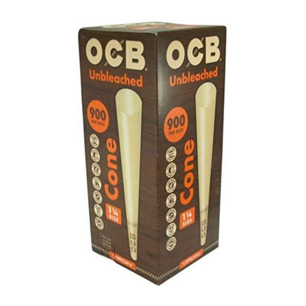 Monthly Smoking & Weed Subscription Box 1-¼ Size OCB Cones: 900-Pack | Virgin Unbleached Pre-Rolled Cones