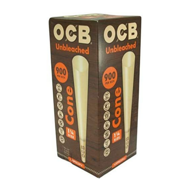 Monthly Smoking & Weed Subscription Box 1-¼ Size OCB Cones: 900-Pack | Virgin Unbleached Pre-Rolled Cones