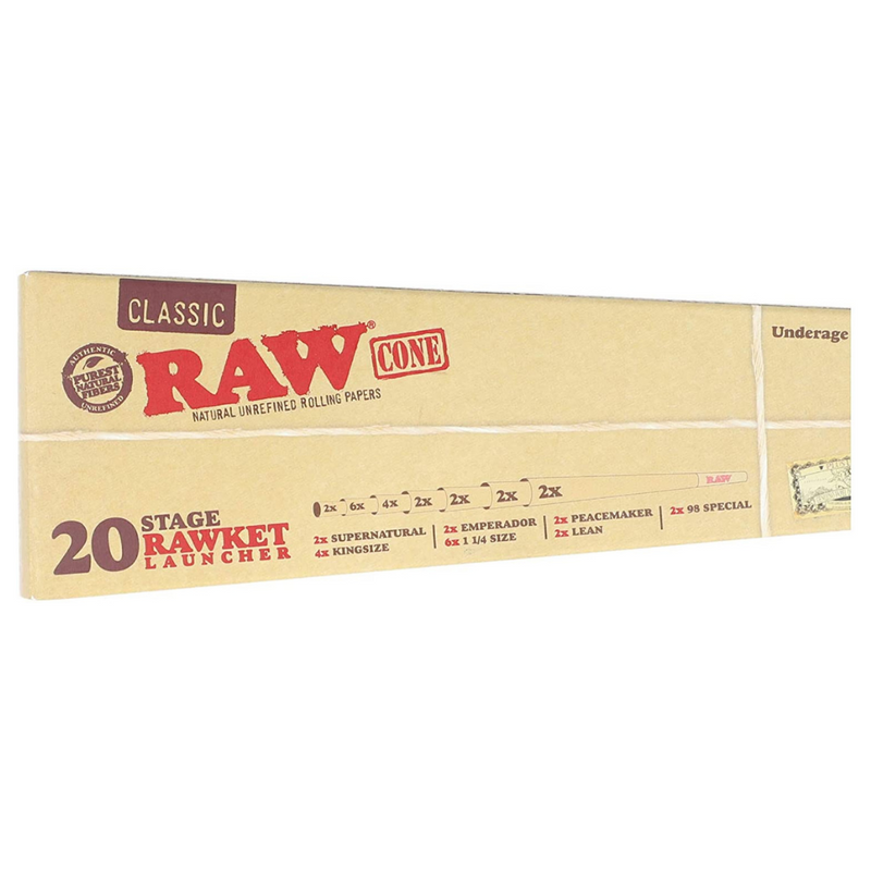 20 Stage RAWKET Variety Box | RAW Classic Pre-Rolled/Rolling Cones - V-Station Store