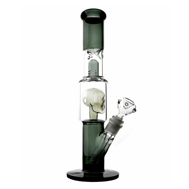 12" Glass Dab Rigs With Perc. (Skull Inside) | Straight Water Bong Pipes - V-Station Store