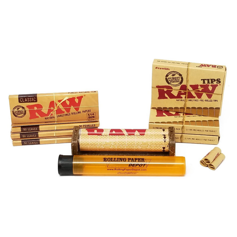 RAW Bundle [9-In-1]: Cigarette Roller + Papers + Tips + Depot Kewl Tube - V-Station Store