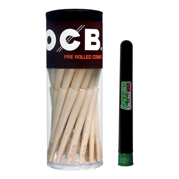 Monthly Smoking & Weed Subscription Box 1-¼ Size OCB Cones: 75-Pack + Tube | Virgin Unbleached Pre-Rolled Cones