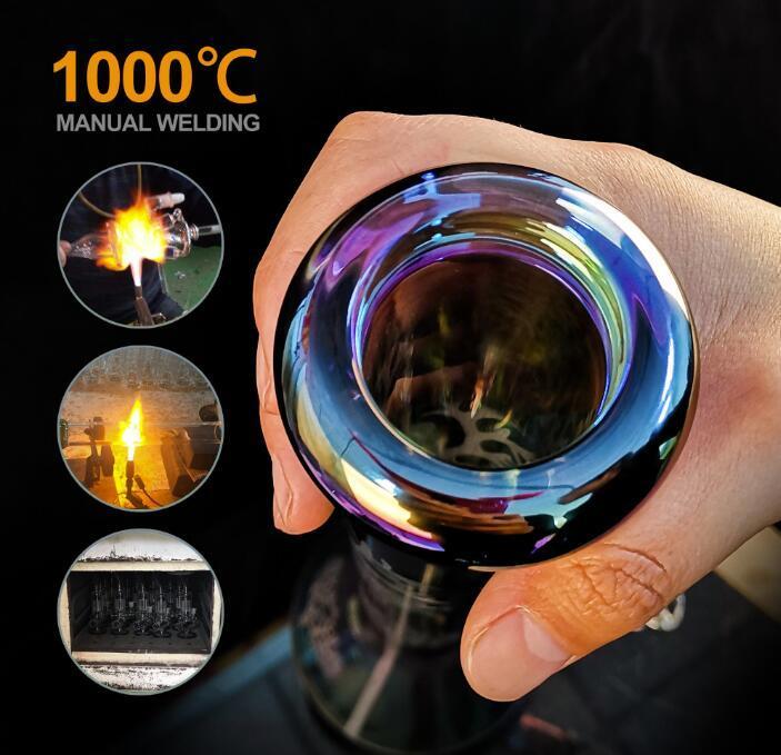 12″ Glass Dab Rigs | Water Beaker Bong With Perc. (Metallic Rainbow) - V-Station Store