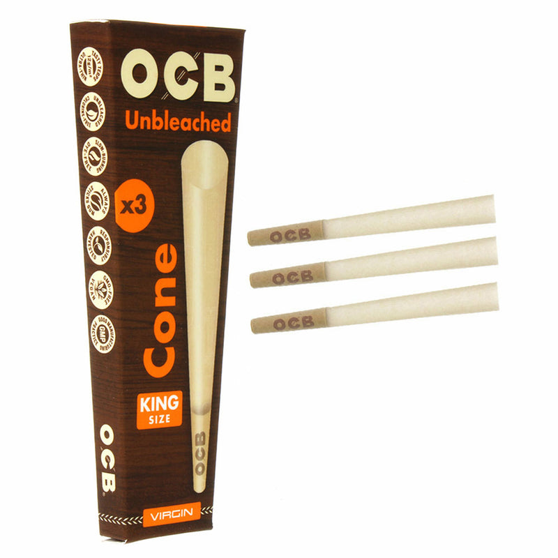 KING Size OCB Cones: 3-Pack | Virgin Unbleached Pre-Rolled Cones