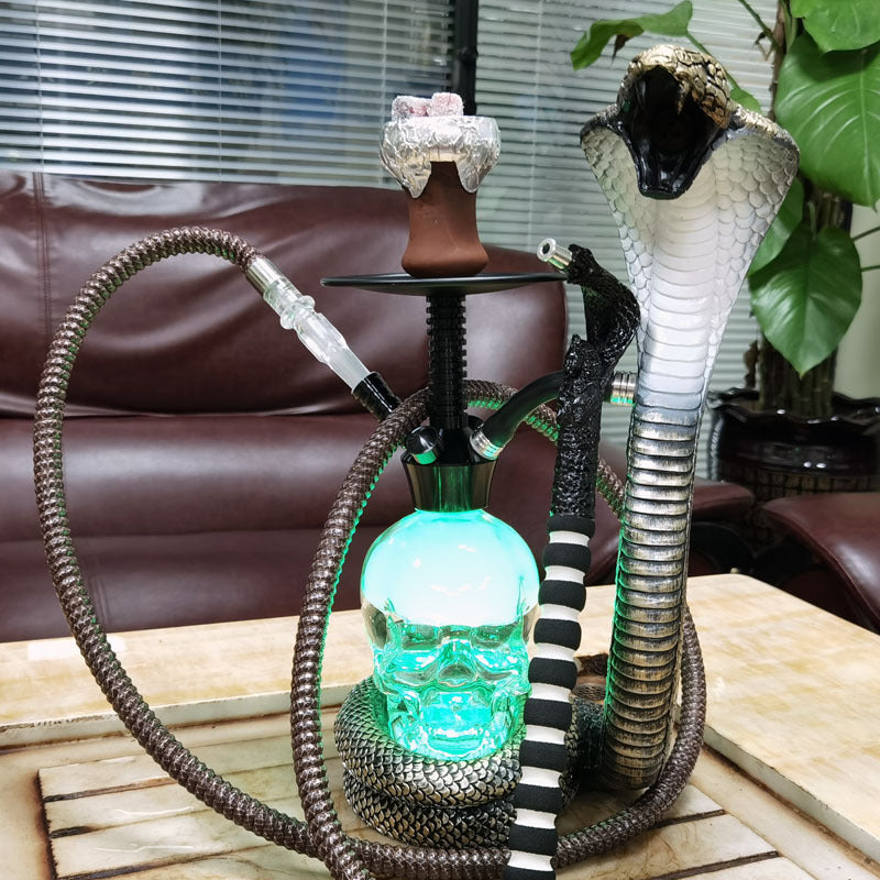 17" Deluxe Glass Water Pipe Hookah-Narguile-Shisha W/ Lights (Cobra/Skull Design) - V-Station Store