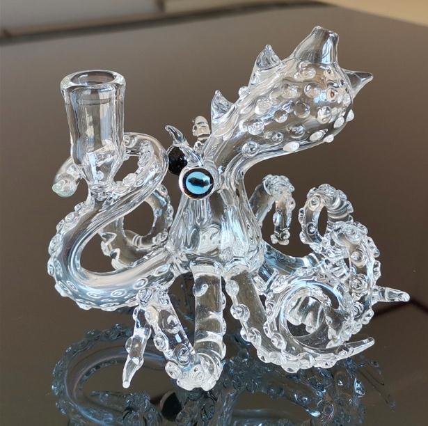 Octopus Glass Rigs Glass Bong Water Pipe Dab With 14.4mm Male Joint Handmade Craft Bubbler Heady Nail Cap Wholesaler