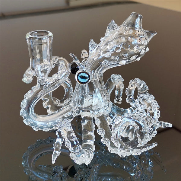 Octopus Glass Rigs Glass Bong Water Pipe Dab With 14.4mm Male Joint Handmade Craft Bubbler Heady Nail Cap Wholesaler