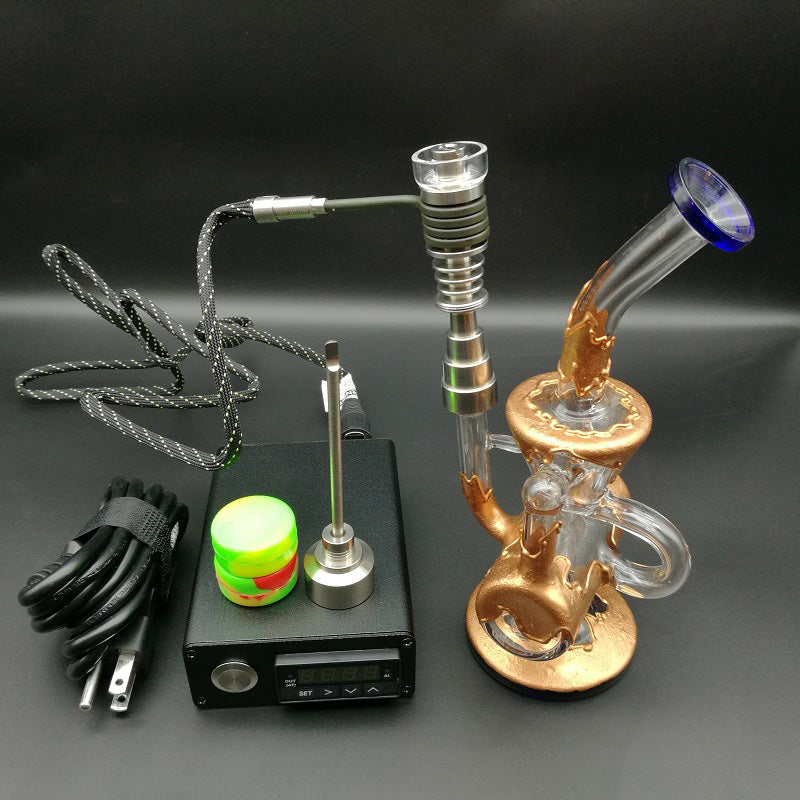 Electric E-Nail Dab Kit W/ Deluxe Golden Glass Dab Rig/Bong