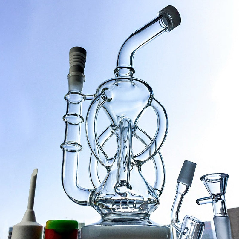 Glass Dab Rigs, Water Pipes, Bongs 11" Deluxe Glass Dab Rigs [Recycler Bong] | Water Bong Pipes Glass