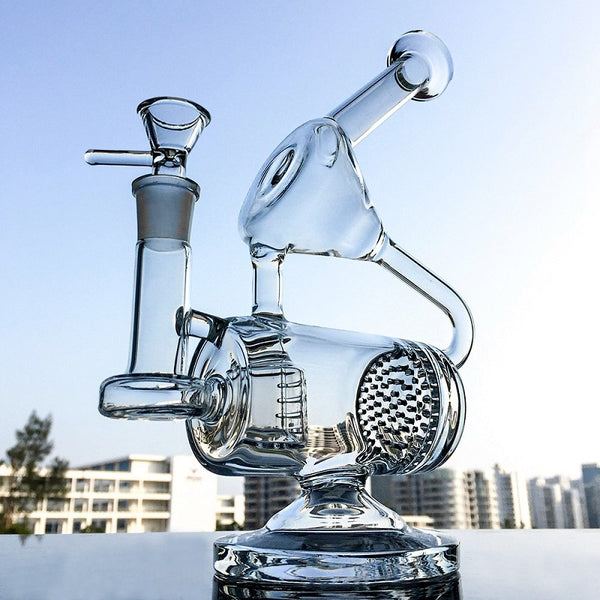 9" Deluxe Bent Glass Dab Rigs [Barrel Inside] | Water Bong Pipes - V-Station Store