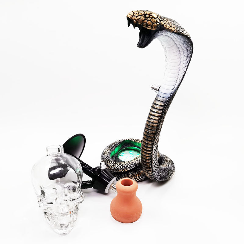 17" Deluxe Glass Water Pipe Hookah-Narguile-Shisha W/ Lights (Cobra/Skull Design) - V-Station Store