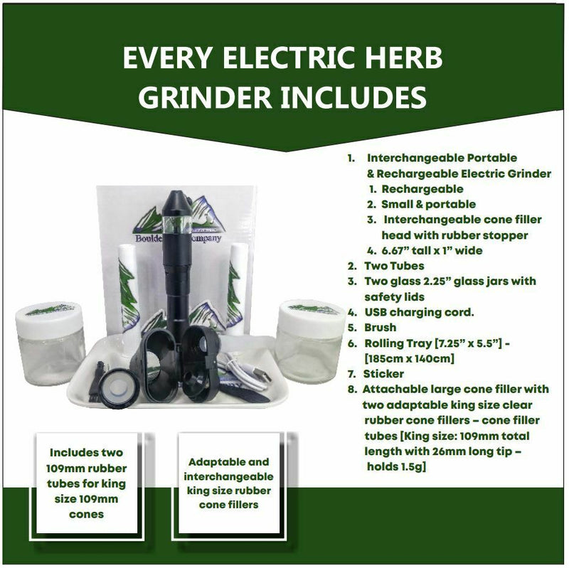 8-Piece Kit | Electric Herb/Weed Grinder W/ Double Cone Filler