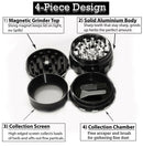 4-Layer Flower Herb Mill Grinder | Black W/ White Lines