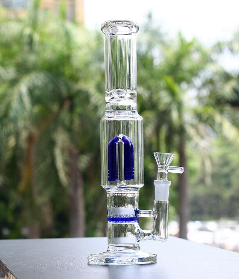 11" Glass Dab Rigs / Straight Bong With Perc. (Blue Deluxe) | Water Pipes - V-Station Store